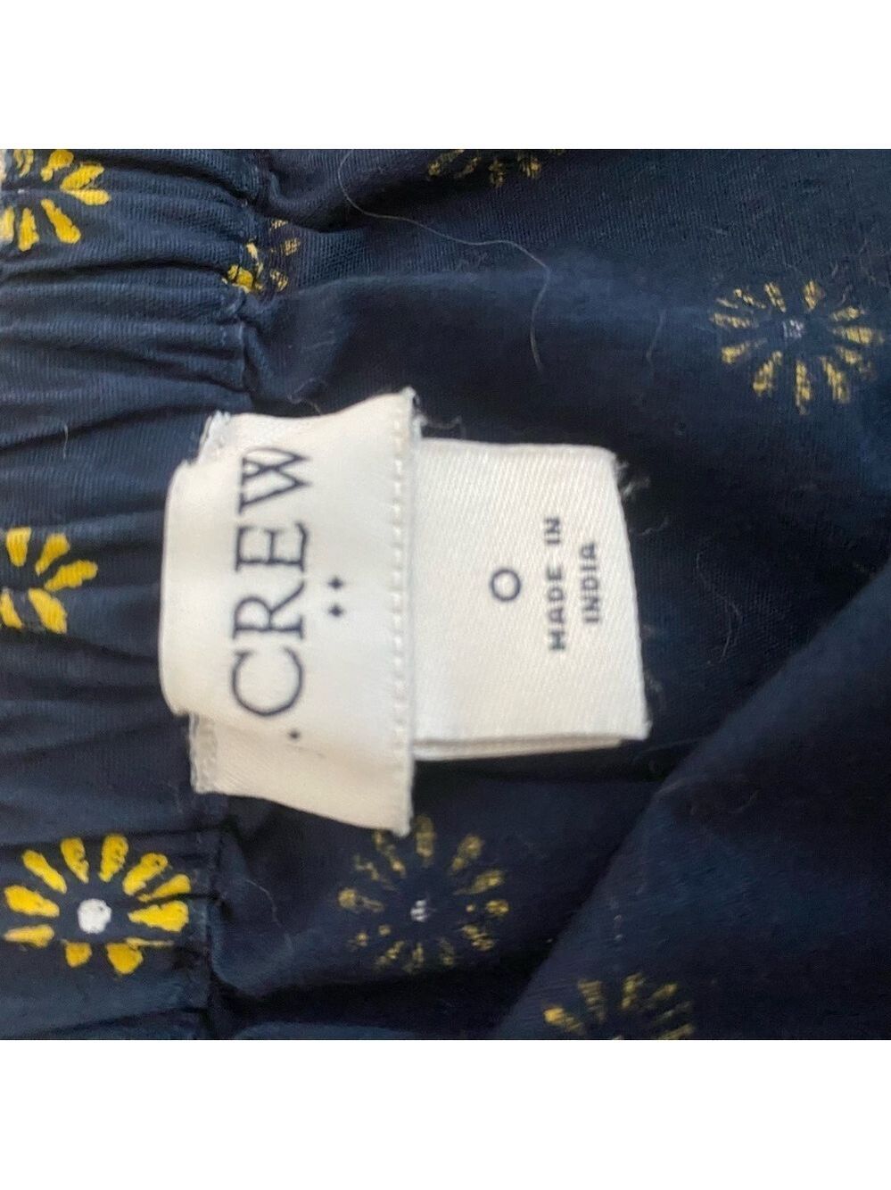 J. Crew Navy Yellow Sunflower Pom Pom Sleeve Top Sz 0 - Picture 9 of 11